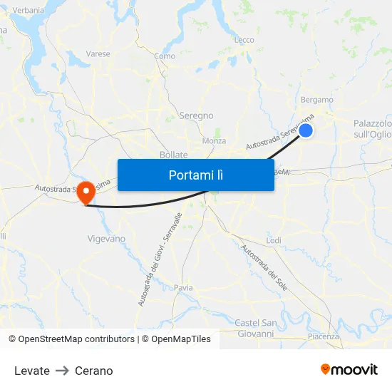 Levate to Cerano map