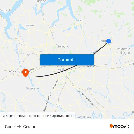 Gorle to Cerano map