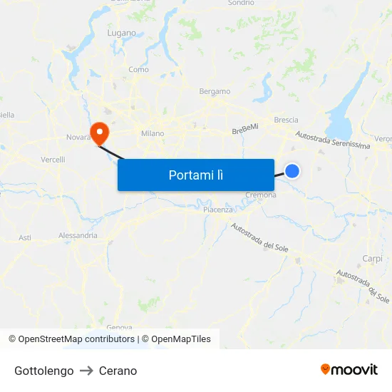 Gottolengo to Cerano map