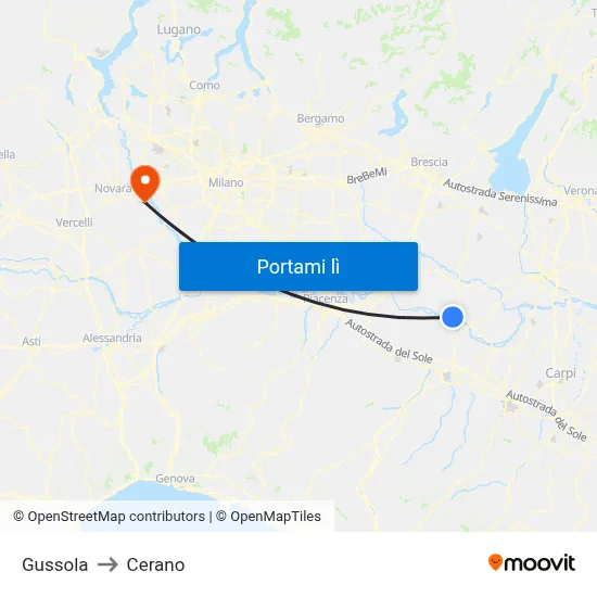 Gussola to Cerano map