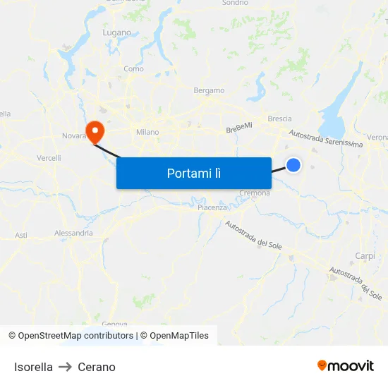 Isorella to Cerano map