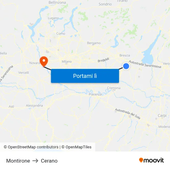 Montirone to Cerano map