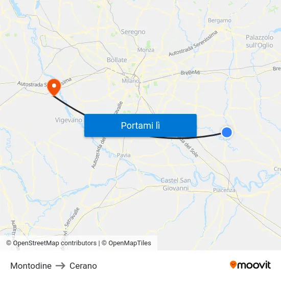 Montodine to Cerano map