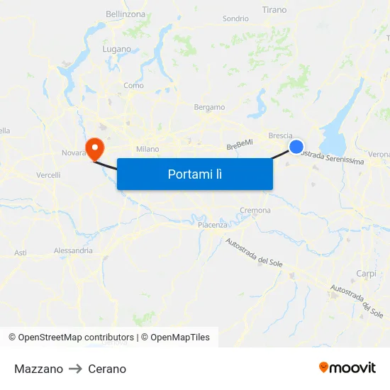 Mazzano to Cerano map