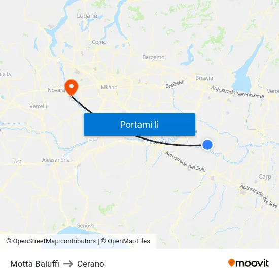 Motta Baluffi to Cerano map