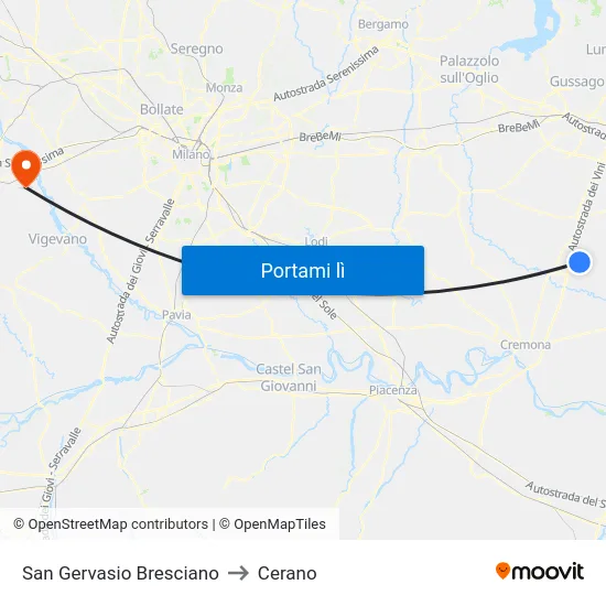 San Gervasio Bresciano to Cerano map