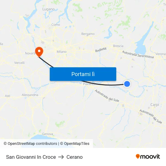 San Giovanni In Croce to Cerano map