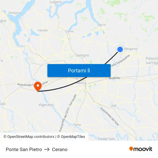 Ponte San Pietro to Cerano map