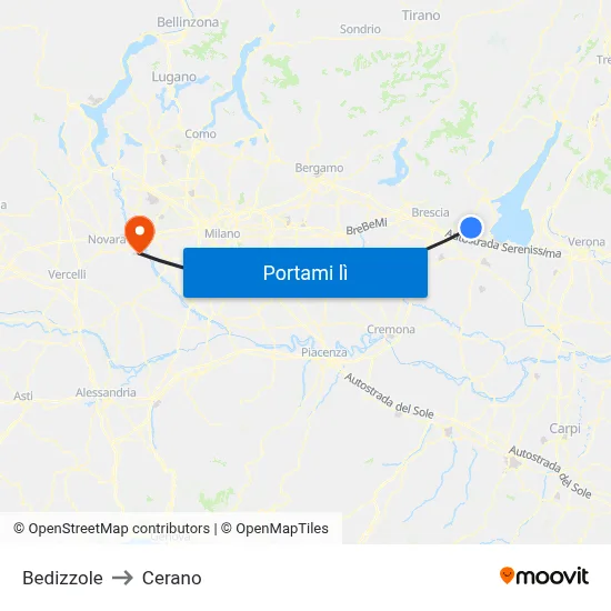 Bedizzole to Cerano map