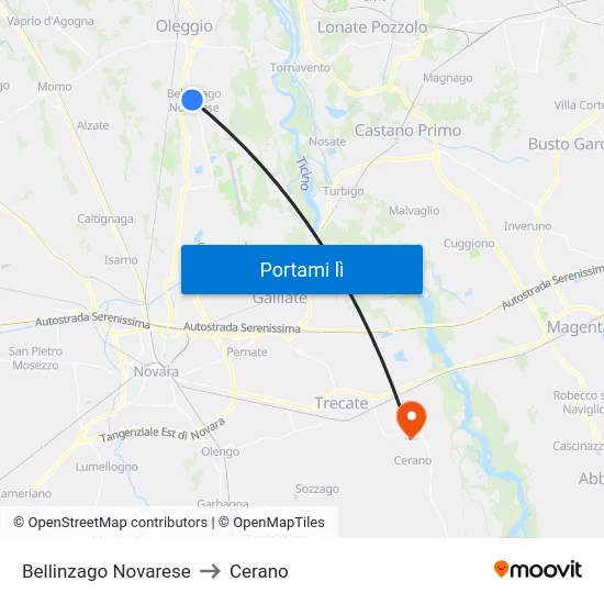 Bellinzago Novarese to Cerano map