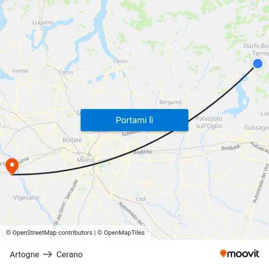 Artogne to Cerano map