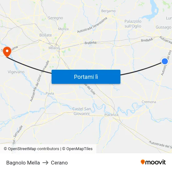 Bagnolo Mella to Cerano map