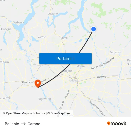 Ballabio to Cerano map
