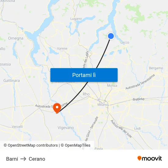 Barni to Cerano map