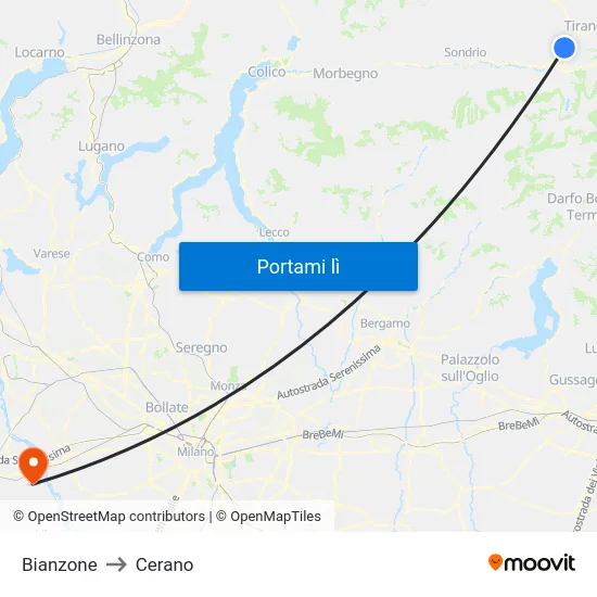 Bianzone to Cerano map
