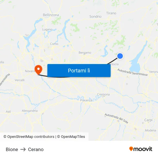 Bione to Cerano map