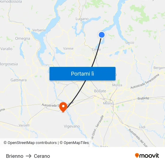 Brienno to Cerano map
