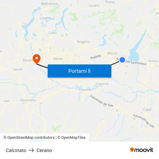 Calcinato to Cerano map