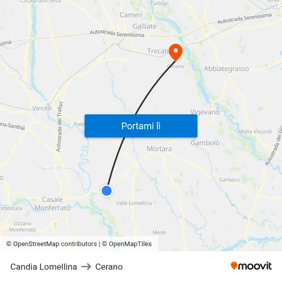 Candia Lomellina to Cerano map