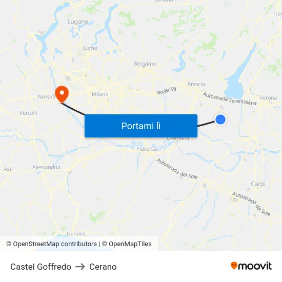 Castel Goffredo to Cerano map