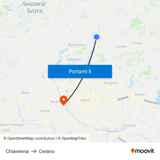 Chiavenna to Cerano map