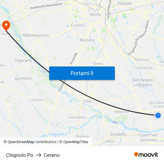 Chignolo Po to Cerano map