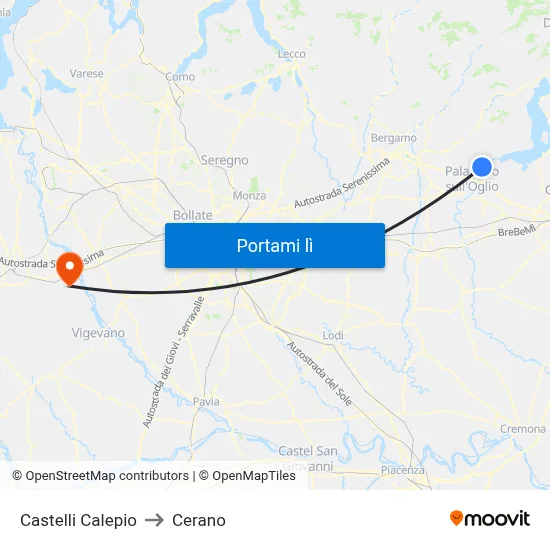 Castelli Calepio to Cerano map