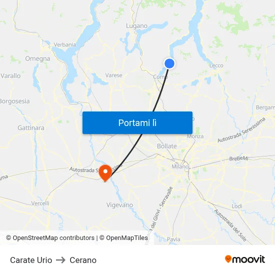 Carate Urio to Cerano map