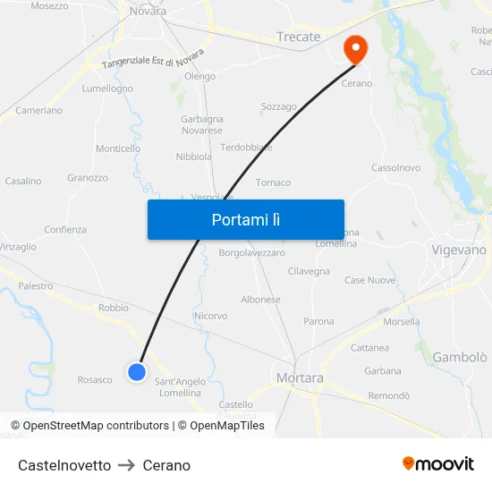 Castelnovetto to Cerano map