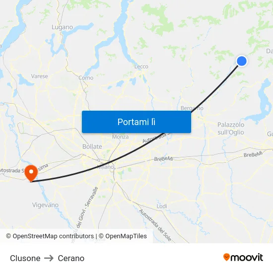 Clusone to Cerano map