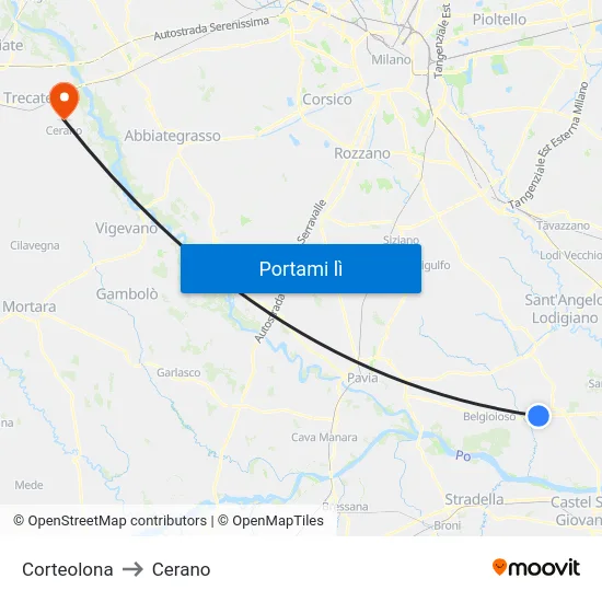 Corteolona to Cerano map