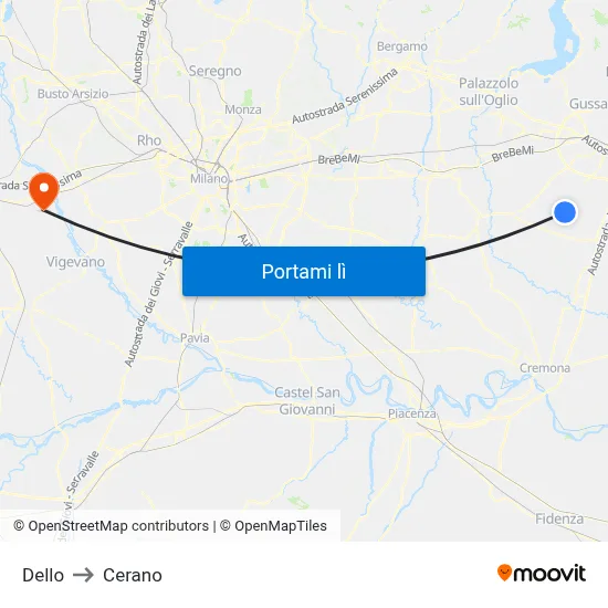 Dello to Cerano map