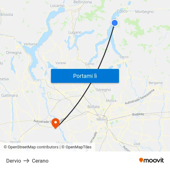 Dervio to Cerano map