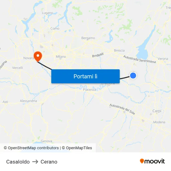 Casaloldo to Cerano map