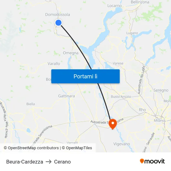 Beura-Cardezza to Cerano map