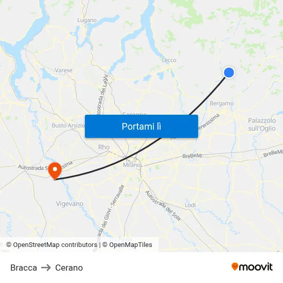 Bracca to Cerano map