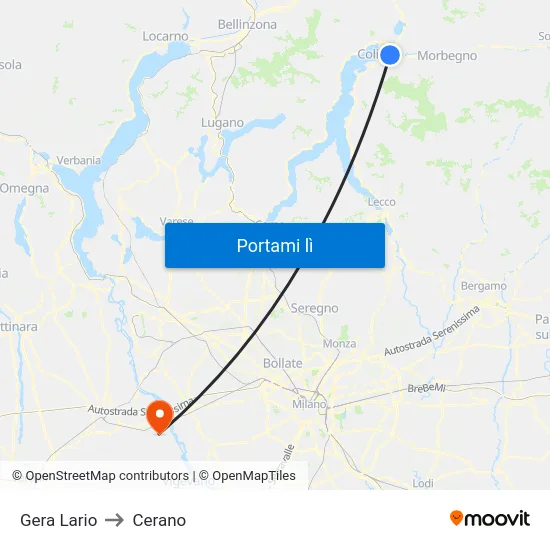 Gera Lario to Cerano map