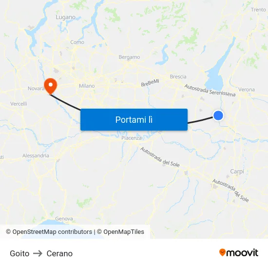 Goito to Cerano map