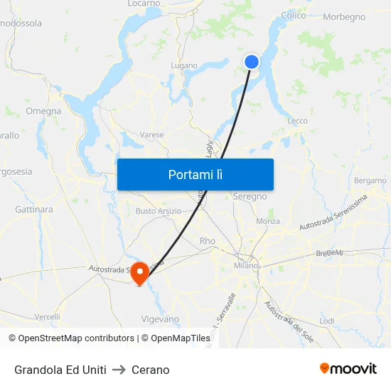Grandola Ed Uniti to Cerano map