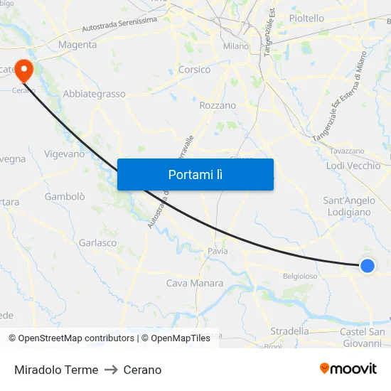 Miradolo Terme to Cerano map