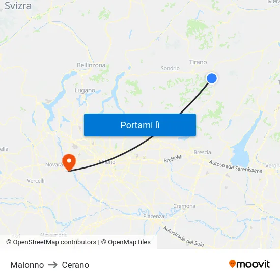 Malonno to Cerano map