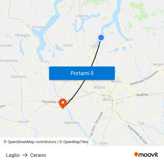 Laglio to Cerano map