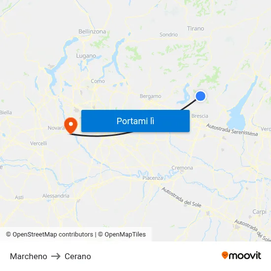 Marcheno to Cerano map