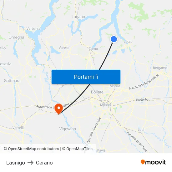Lasnigo to Cerano map