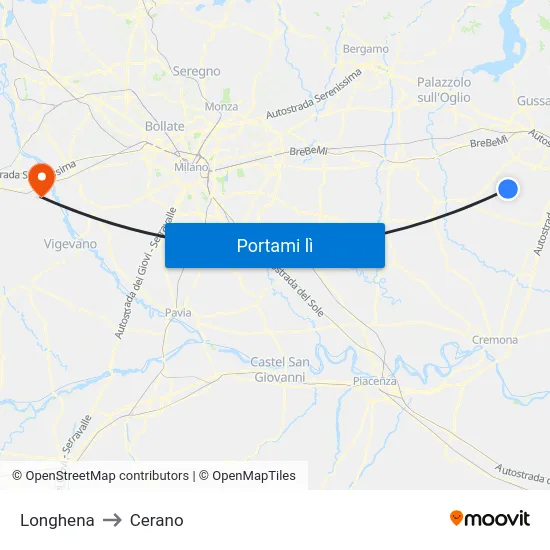 Longhena to Cerano map