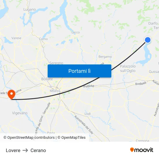 Lovere to Cerano map