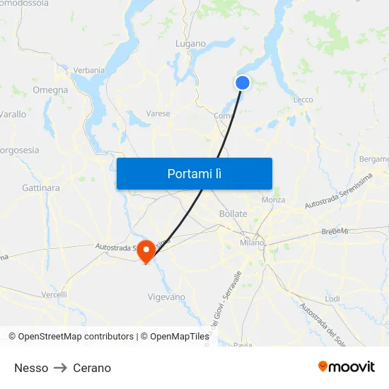 Nesso to Cerano map
