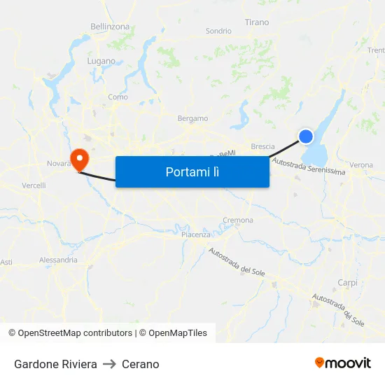 Gardone Riviera to Cerano map