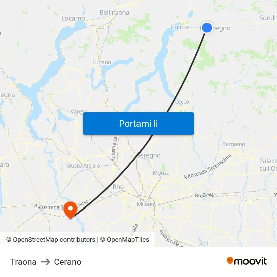 Traona to Cerano map