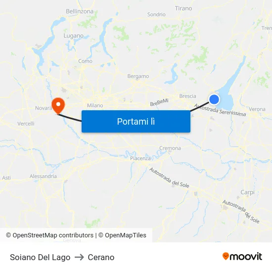 Soiano Del Lago to Cerano map